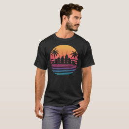 Camiseta Olas sintéticas retro de los 80 Puesta de sol Ciud
