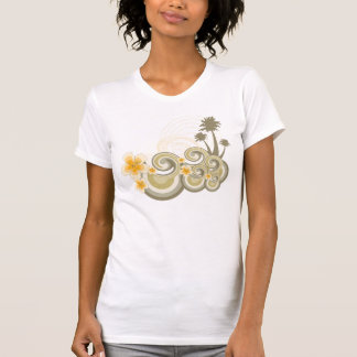 Camiseta Olas Tropicales Amarillo Hibiscus Palm Trees Veran