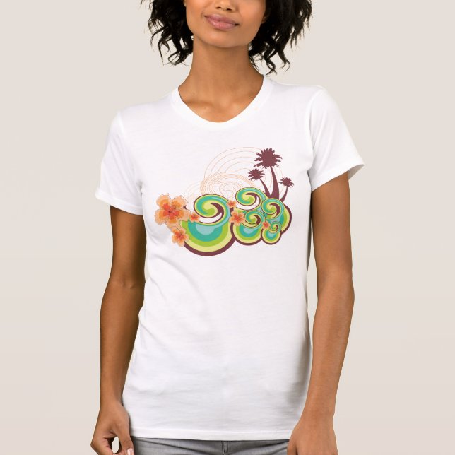Camiseta Olas Tropicales Hibiscus Summer Beach Palm Trees (Anverso)