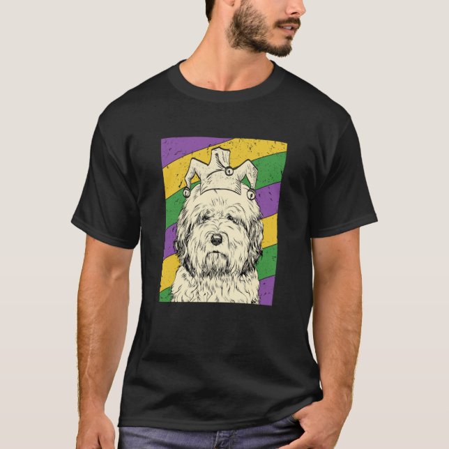 Camiseta Old English Sheepdog Jester Mardi Gras Dog Mom or  (Anverso)