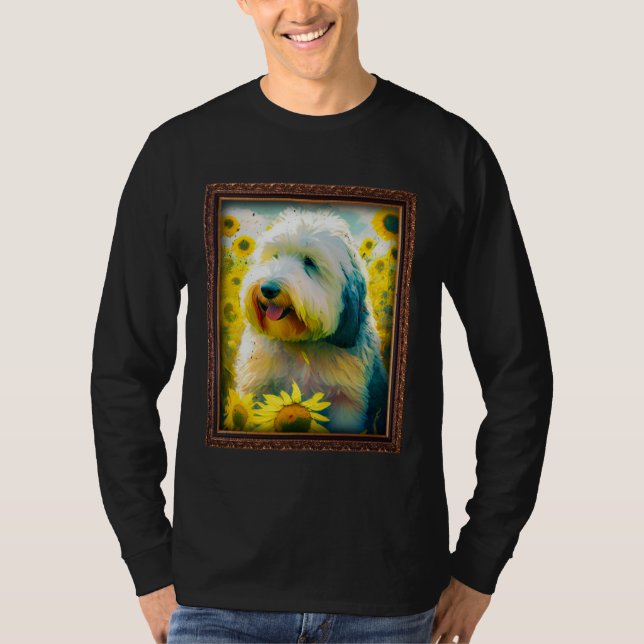 Camiseta Old English Sheepdog Sheepie Painting Sunflower Fl (Anverso)