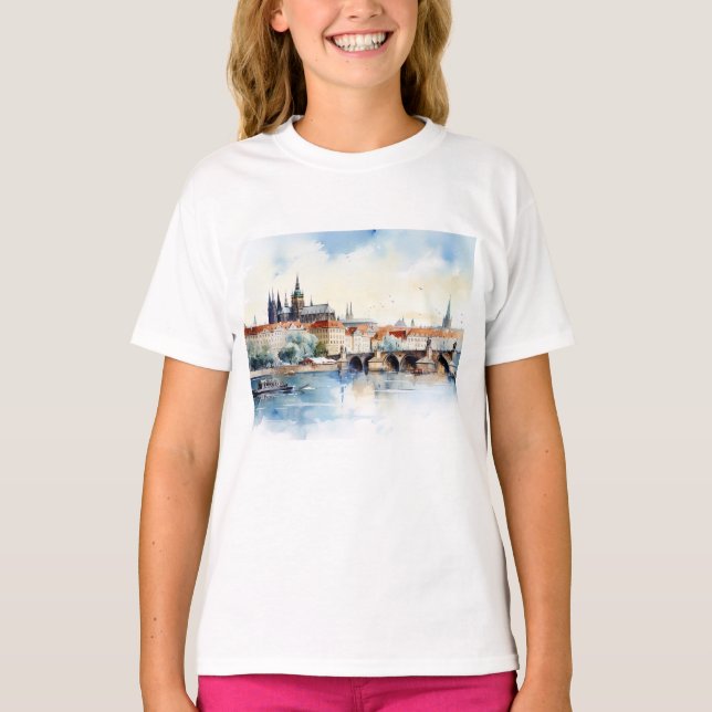 Camiseta Old Prague, Charles bridge watercolor (Anverso)