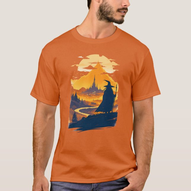 Camiseta Old Wanderer Gazing at a Mystical City Fantasy (Anverso)