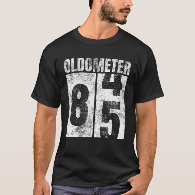 Camiseta Oldometer, Hombre de 84-85 años, mujer de cumpleañ (Anverso)