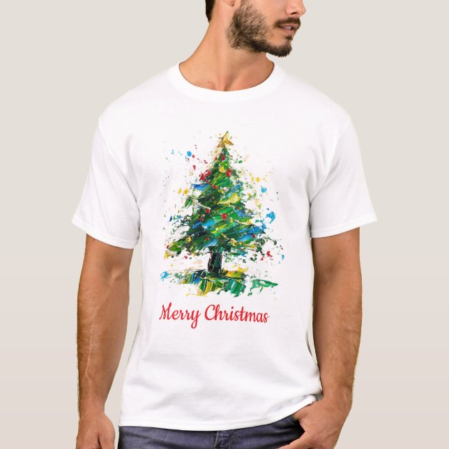 Camiseta Óleo de Navidad Árbol de Navidad Personalizado (Anverso)