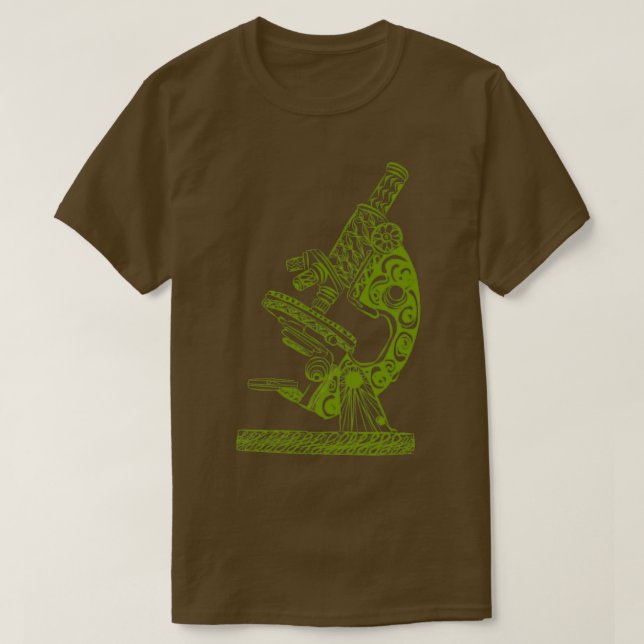 Camiseta Olive de dibujo de línea de microscopio científico (Diseño del anverso)