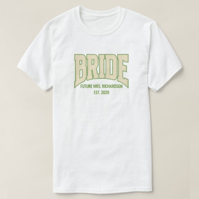 Camiseta Olive + Ivory Brillo Falso NOVIA Compromiso Nupcia (Diseño del anverso)