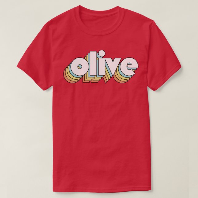 Camiseta Olive Retro Rainbow Typography Style (Diseño del anverso)