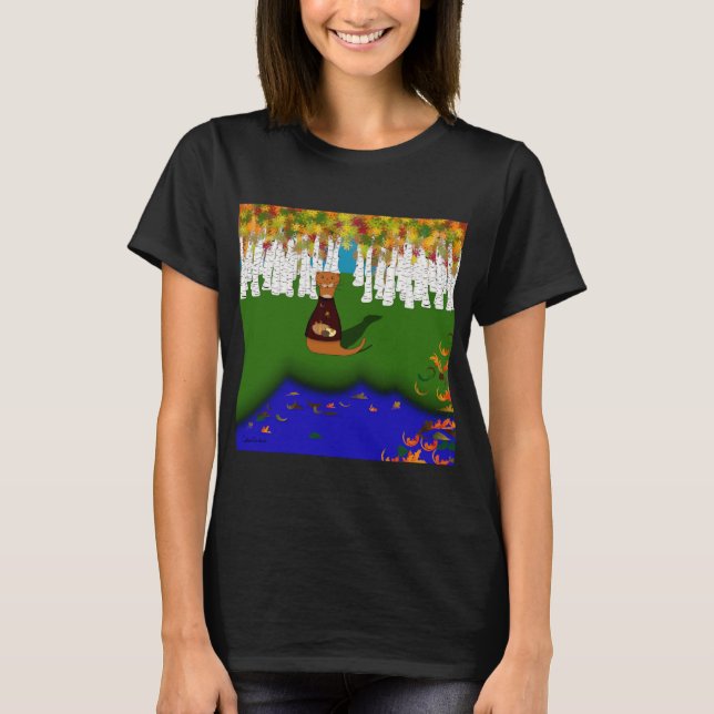 Camiseta Oliver la nutria en el lago River Wolf en otoño (Anverso)