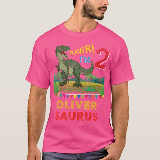 Camiseta Oliver Saurus Rawr I M 2 Dinosaur T-Rex Personaliz (Anverso)