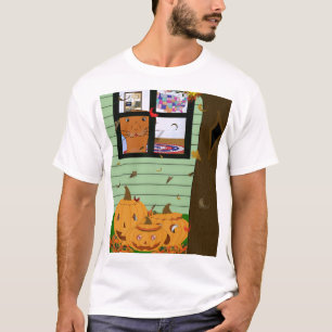 Camiseta Oliver The Otter mirando a Jack-o-Lanterns