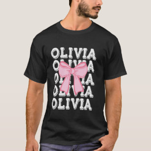 Camiseta OLIVIA Nombre Coquette Big Pink Bow Simple Cute Ch