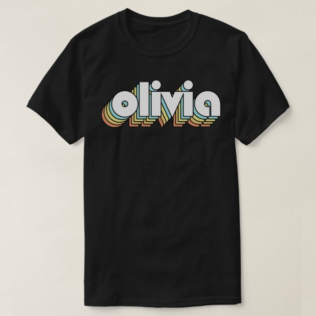 Camiseta Olivia Retro Estilo de Tipografía Arcoiris Faded (Diseño del anverso)