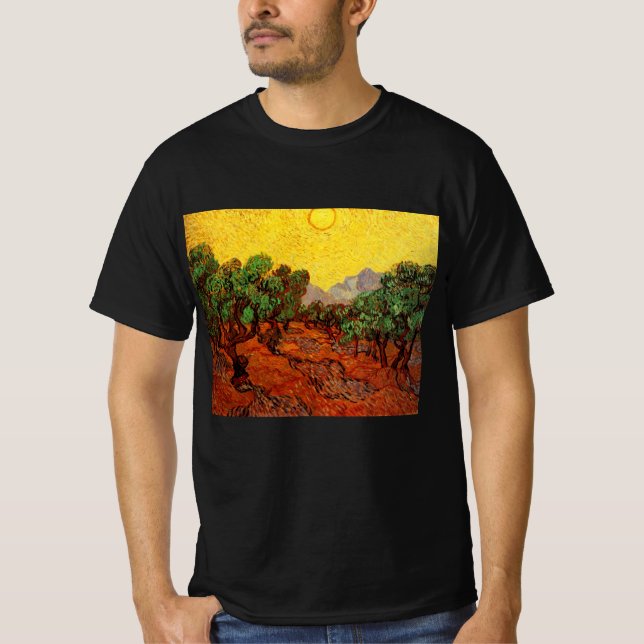 Camiseta Olivos Van Gogh con cielo y sol amarillos (Anverso)