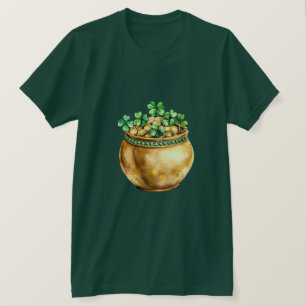 Camiseta Olla de Oro de Trébol Verde Dorado