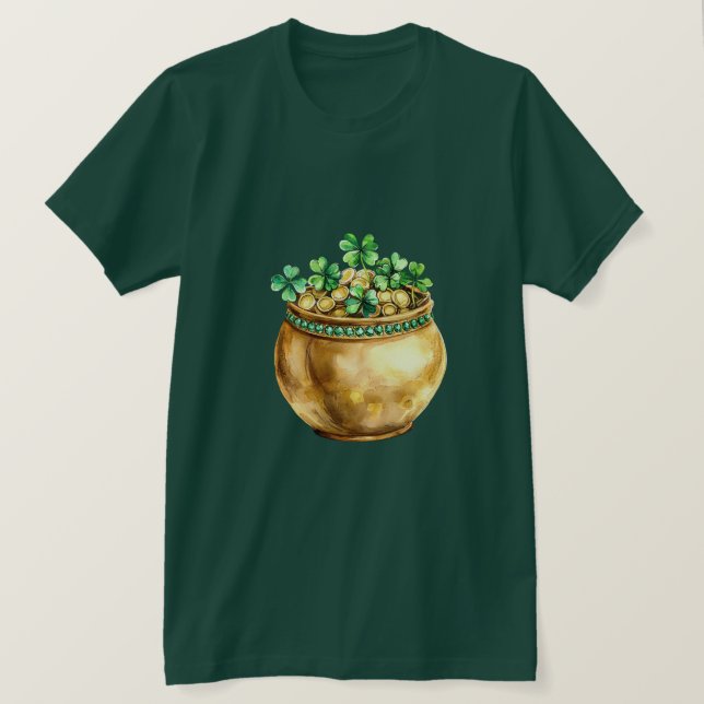 Camiseta Olla de Oro de Trébol Verde Dorado (Anverso del diseño)