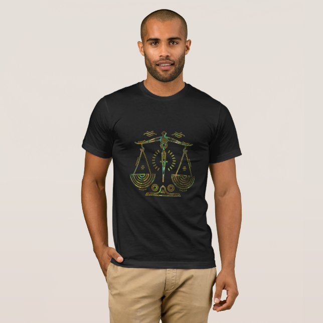 Camiseta Olmo del oro del zodiaco del libra en la (Anverso completo)