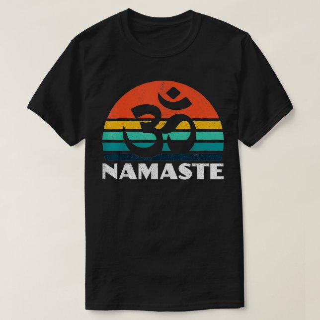 Camiseta Om Namaste Retro Meditación Ejercicio Yoga L (Diseño del anverso)