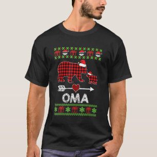 Camiseta Oma Bear Santa Red Plaid Family Pajamas For Christ