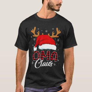 Camiseta Oma Claus Santa Hat Reindeer Red Plaid Mating Fa