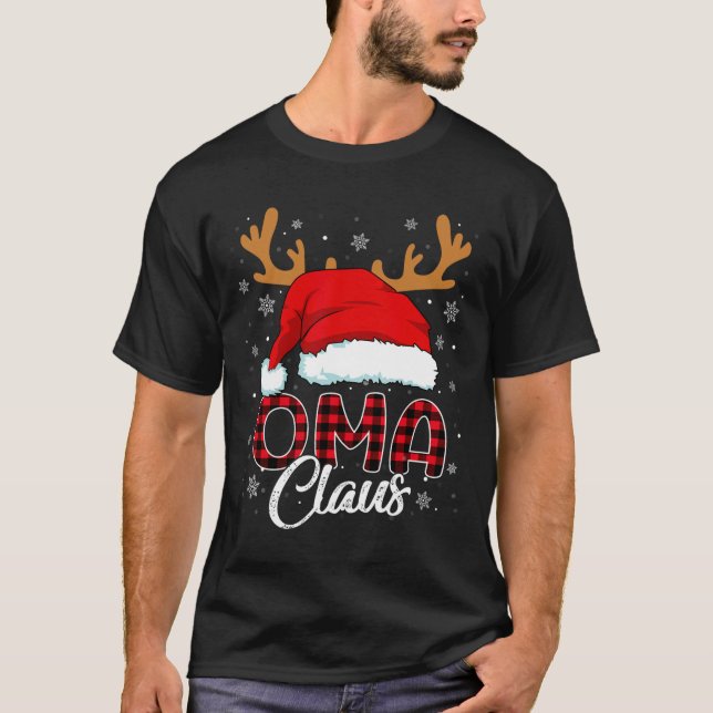 Camiseta Oma Claus Santa Hat Reindeer Red Plaid Mating Fa (Anverso)