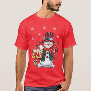 Camiseta Oma Snowman Christmas Candy Cane Red Plaid Santa