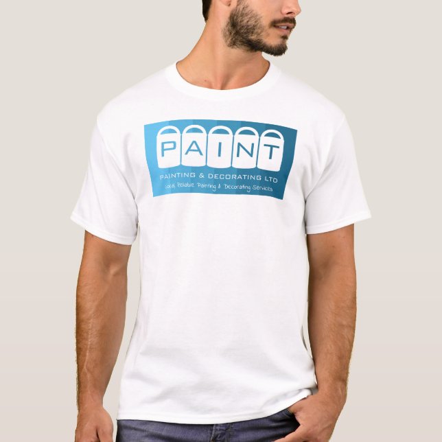 Camiseta Ombre azul, baldes de pintura, pintador y decorado (Anverso)