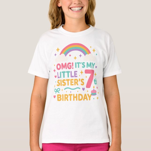 Camiseta OMG It’s My Little Sister’s 7th Birthday Rainbow   (Anverso)