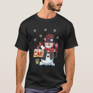 Camiseta Omi Snowman Navidades Candy Cane Red Plaid Santa