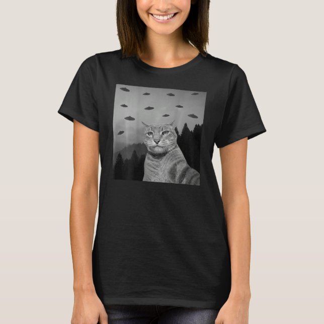Camiseta ON BACK PRINT   Cat  Taking Photo UFO Aliens (Anverso)