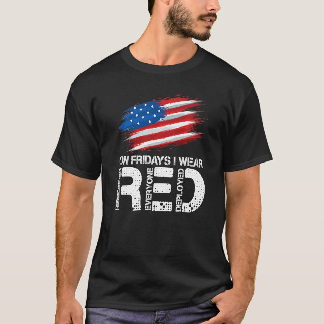 Camiseta On Friday I Wear Red Support American Troops Vinta (Anverso)