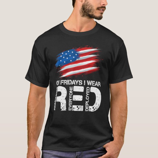 Camiseta On Friday I Wear Red Support American Troops Vinta (Anverso)