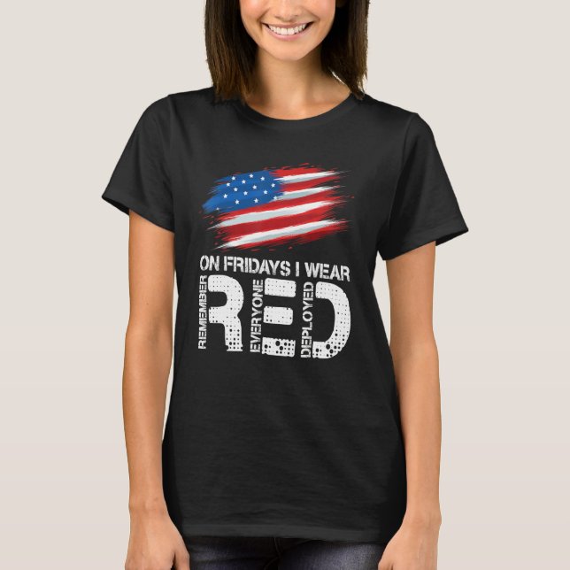Camiseta On Friday I Wear Red Support American Troops Vinta (Anverso)