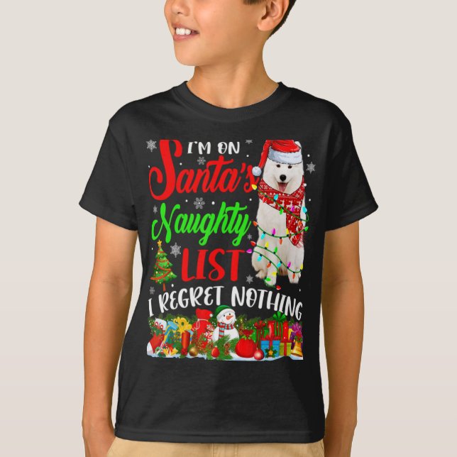 Camiseta On Santas Naughty List Xmas American Eskimo T Shir (Anverso)