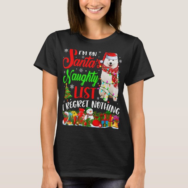 Camiseta On Santas Naughty List Xmas American Eskimo T Shir (Anverso)