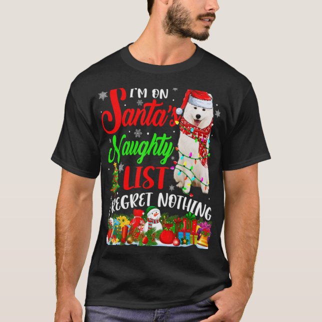 Camiseta On Santas Naughty List Xmas American Eskimo T Shir (Anverso)