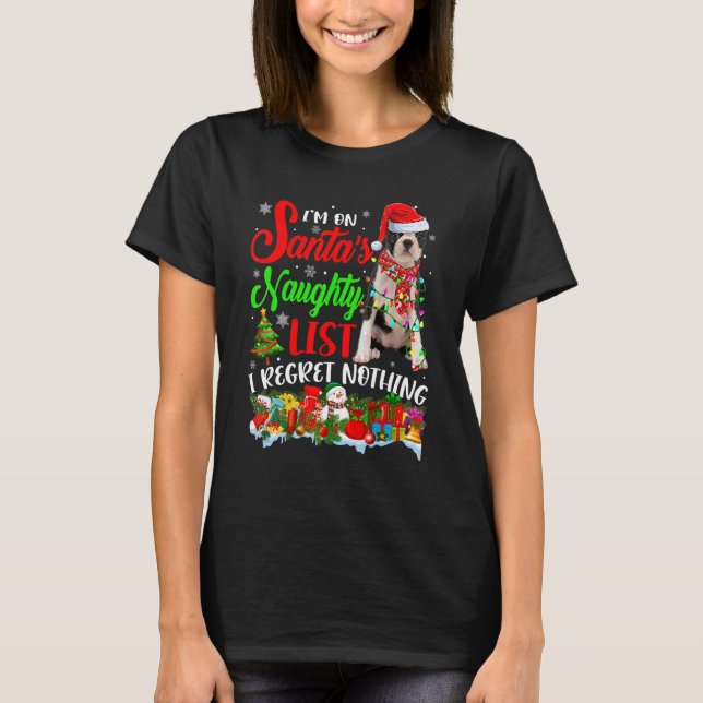 Camiseta On Santa's Naughty  List Xmas Boston Terrier (Anverso)