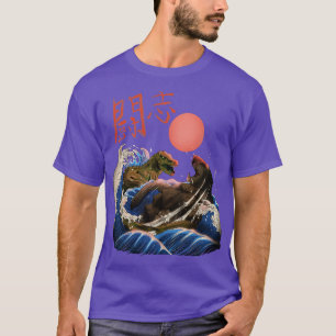Camiseta Onda Kanagawa divertida con Kanji Dinosaur Kaiju