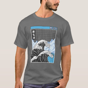 Camiseta Onda Kanagawa Japón Digital Landscape Grid Anime V
