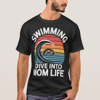 Camiseta Onda Retro de Buceo de Natación en la Vida de Mamá