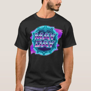Camiseta "Onda sintética de los 80 "May Day" Gráfico de neó