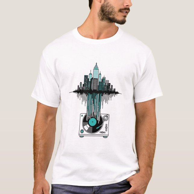 Camiseta Onda sonora de la ciudad de Vinyl | Amante de la m (Anverso)