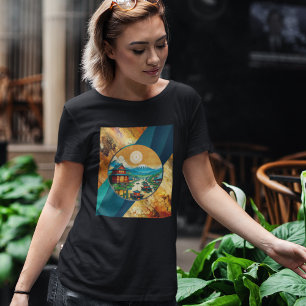 Camiseta Ondas Azules De Montaña De Arte Japonés En Piedra