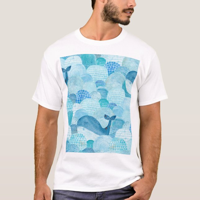 Camiseta Ondas, ballena, textura azul infantil (Anverso)