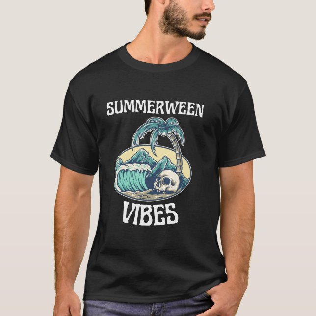 Camiseta Ondas De Calavera De Verano En La Playa De Vibes (Anverso)