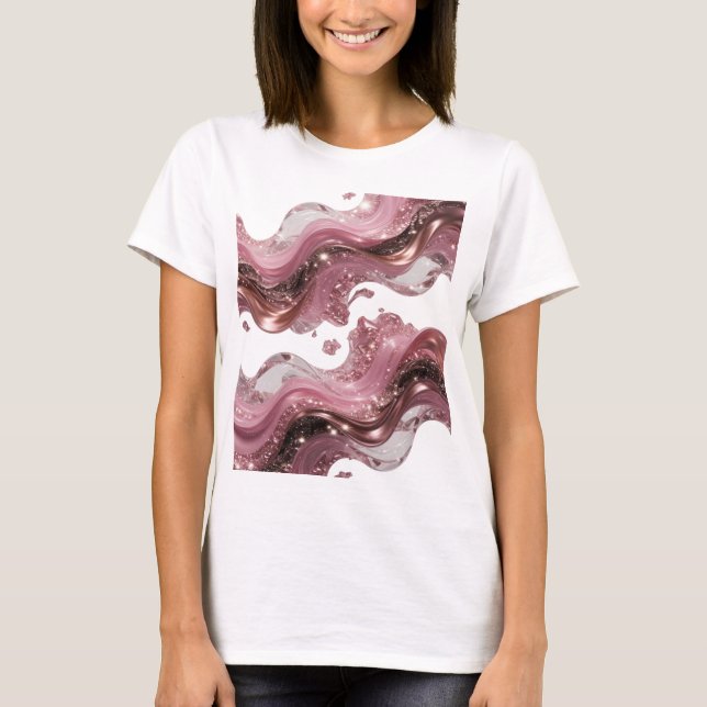 CAMISETA ONDAS DE LÍQUIDO ABSTRACTO 3D CON CENTELLEOS Y GEM (Anverso)