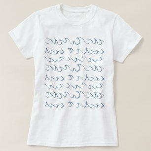 Camiseta Ondas Mínimo Abstracto Mano Dibujar Patrón Mar Nat