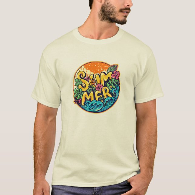 Camiseta Ondas tropicales tipográficas de verano (Anverso)