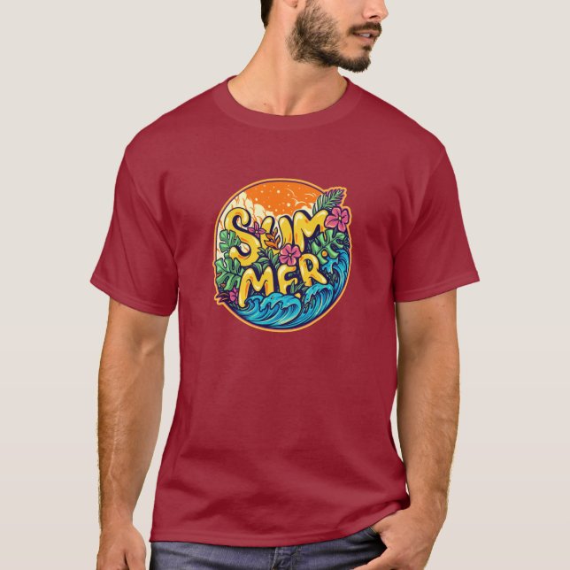 Camiseta Ondas tropicales tipográficas de verano (Anverso)