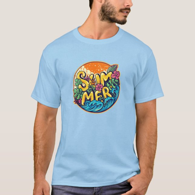 Camiseta Ondas tropicales tipográficas de verano (Anverso)
